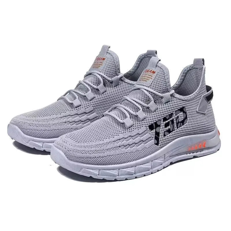 Men's low-top casual sneakers with mesh surface, striped pattern, and fat foot design in multiple colour options