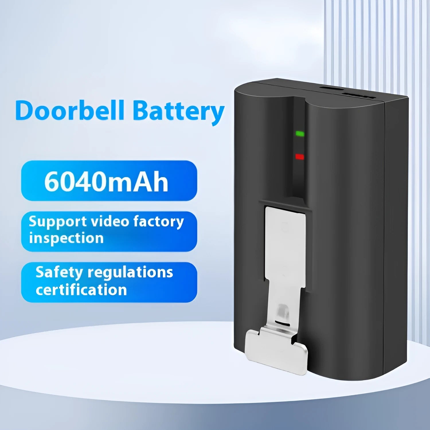 Black rechargeable lithium V4 doorbell battery 6040mAh 3.65V 75x45x50mm for SM002 video doorbell