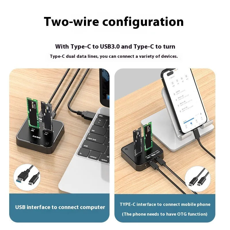 MAIWO K3016 M.2 solid state hard disk dock copier with USB-C cables and UK power adapter