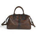 Women's genuine leather large capacity retro handbag in horizontal square shape with single shoulder strap, black colour