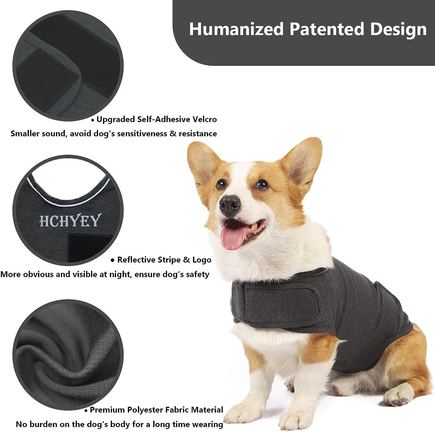 Classic Dog Anxiety Jacket breathable thunder vest in a neutral colour, shown on a calm dog, with multiple size options from XS to XXXL
