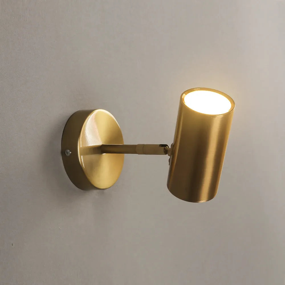 Gold minimalist Nordic wall lamp for bedside or study use, compact metal design, 220V rated