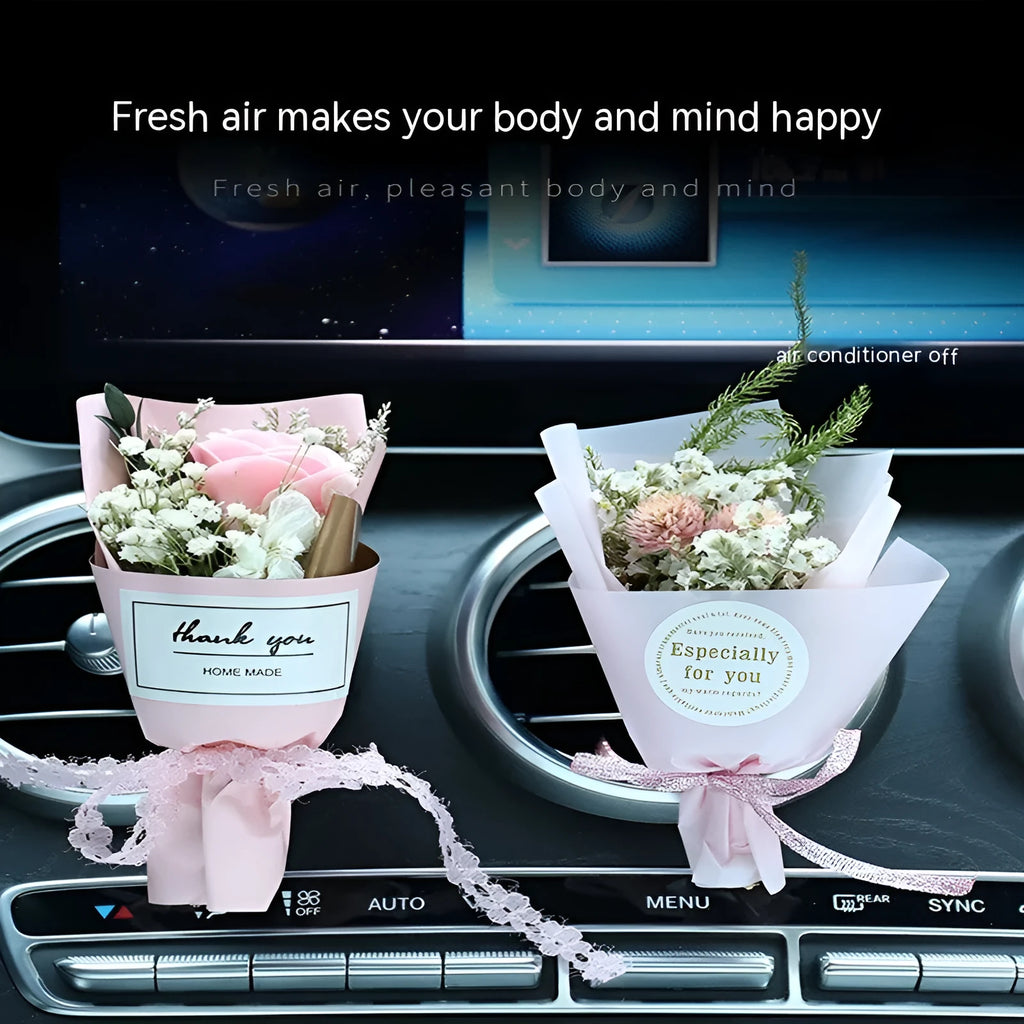 Car air conditioning vent clip with dried flower ornament and perfume bottle for aromatherapy
