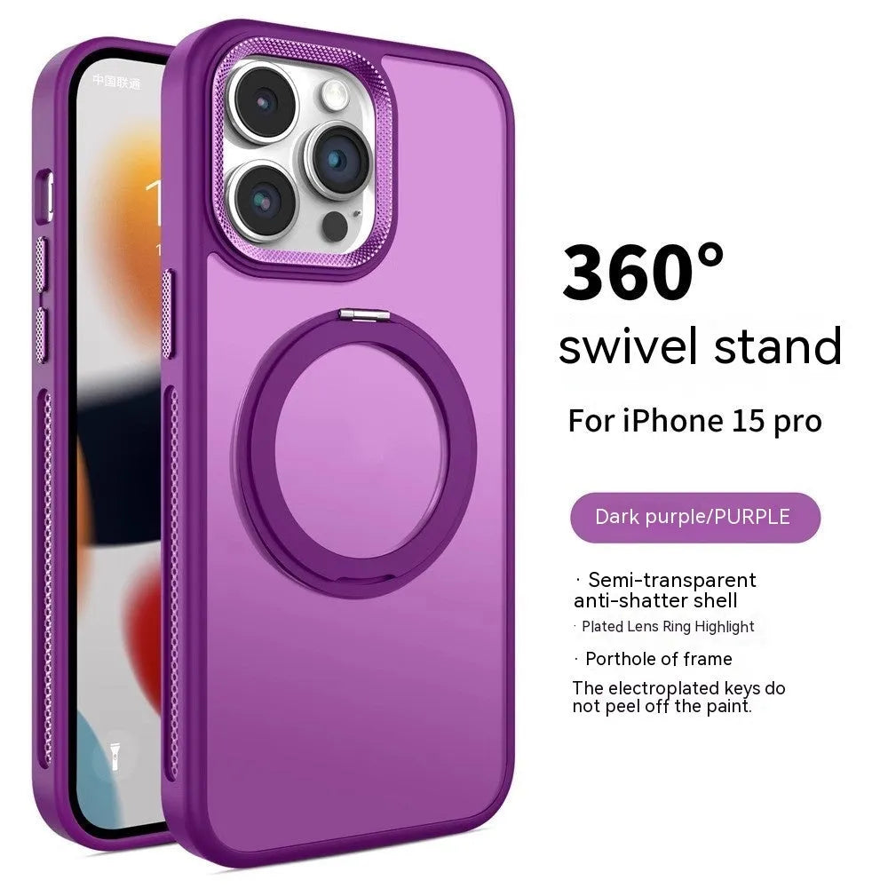 Rotating bracket magnetic phone case for iPhone in frosted silicone, showing deep sea blue colour option