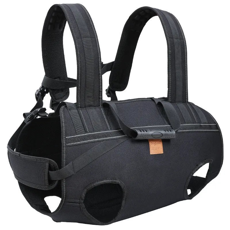 Black Oxford cloth dog backpack in XL, 2XL, 3XL sizes for medium large dogs