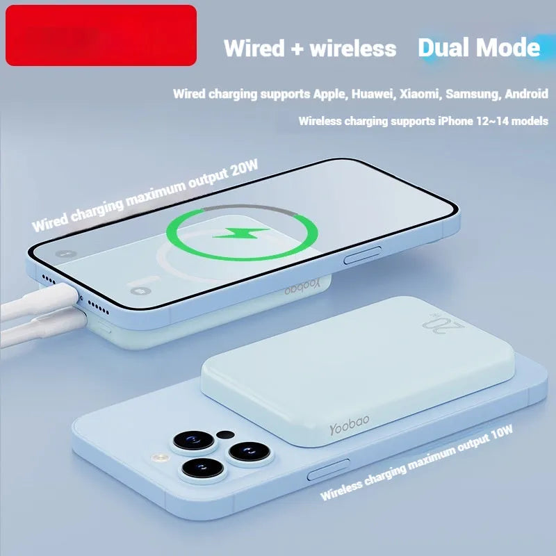 Portable magnetic wireless power bank with 10000mAh capacity in three colour options