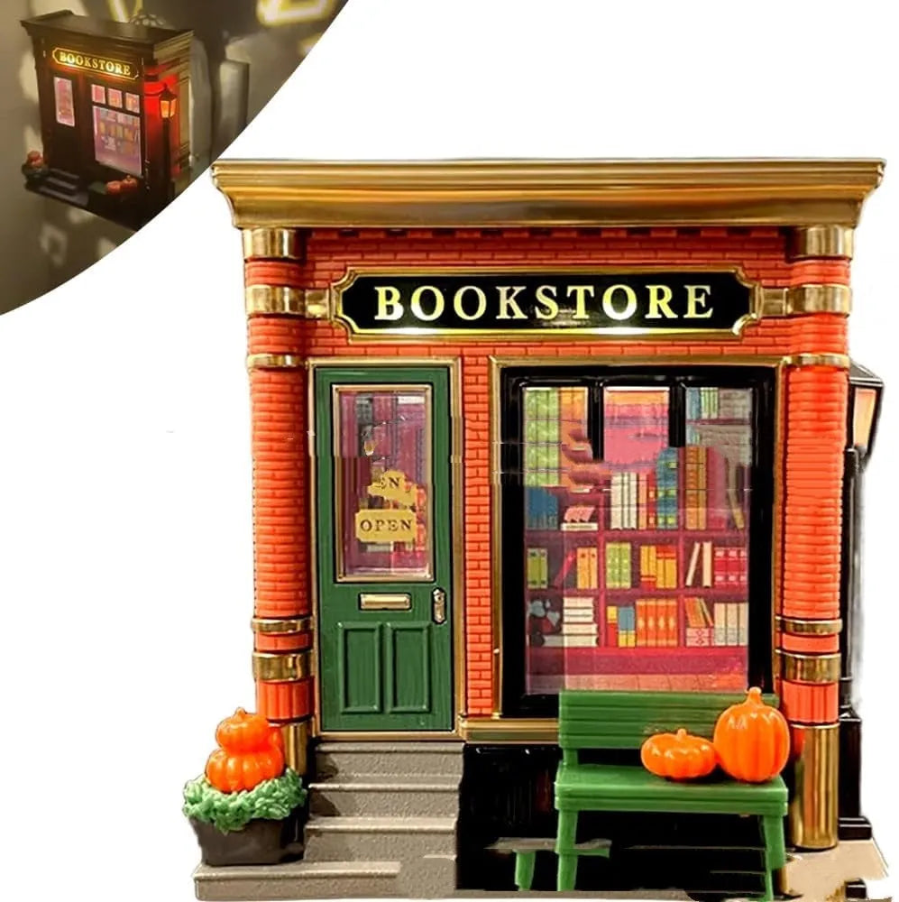 Cartoon-style resin Christmas house night light ornament with small lamp