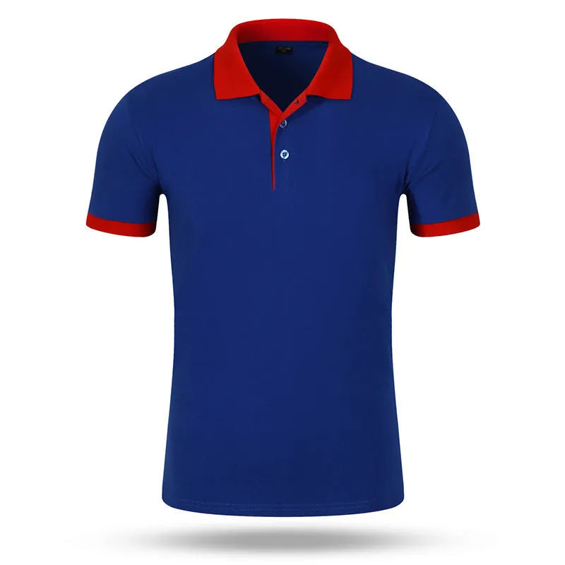 Men's loose fit cotton short sleeve advertising shirt in solid colour for work wear