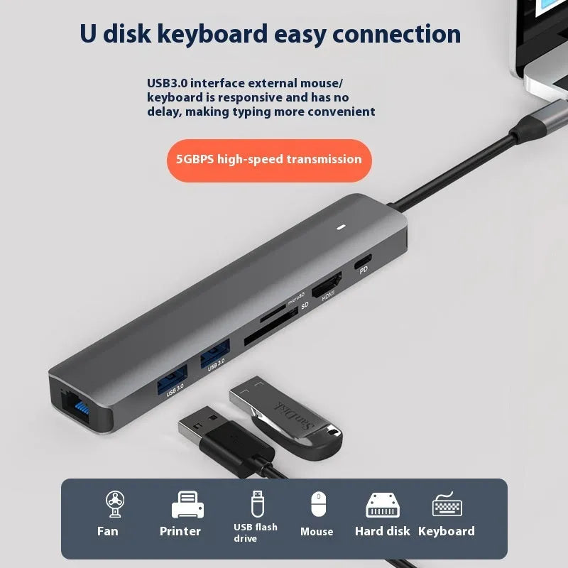 LQT-LH07 7-in-1 USB-C card reader and computer hub with SD and microSD slots.