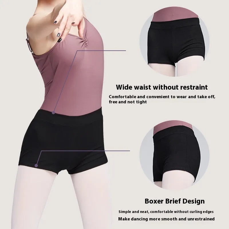 Black cotton dance shorts for women, suitable for ballet and fitness exercise.