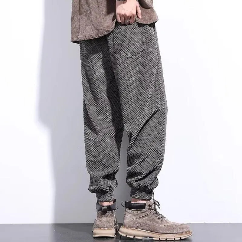 Men's grey ankle-tie sweatpants with straight-leg design for casual sports wear