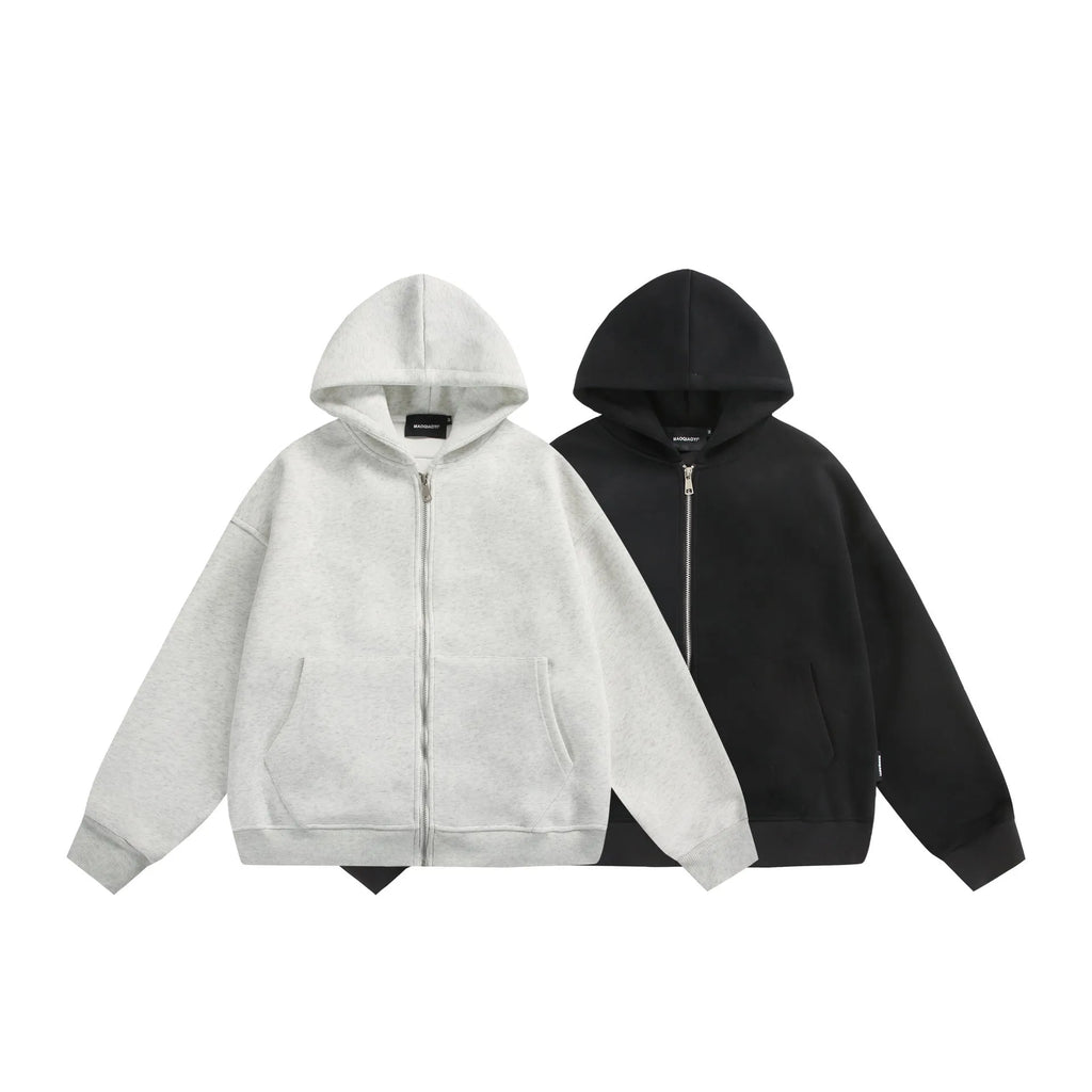 Solid colour loose fit cardigan coat with a back bag detail, shown in black.