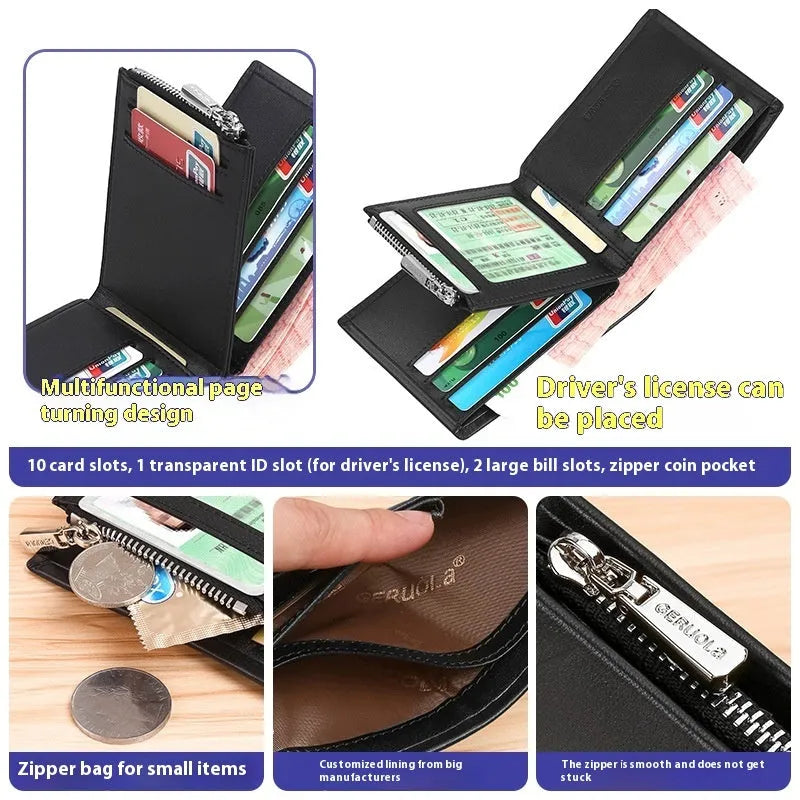 Men's brown leather wallet with zip closure showing rhombus texture pattern