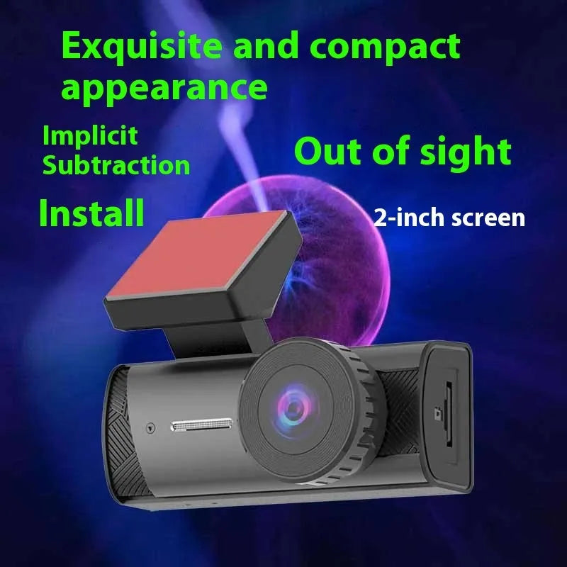 Black wifi connected car dashcam with touch screen and wide angle lens