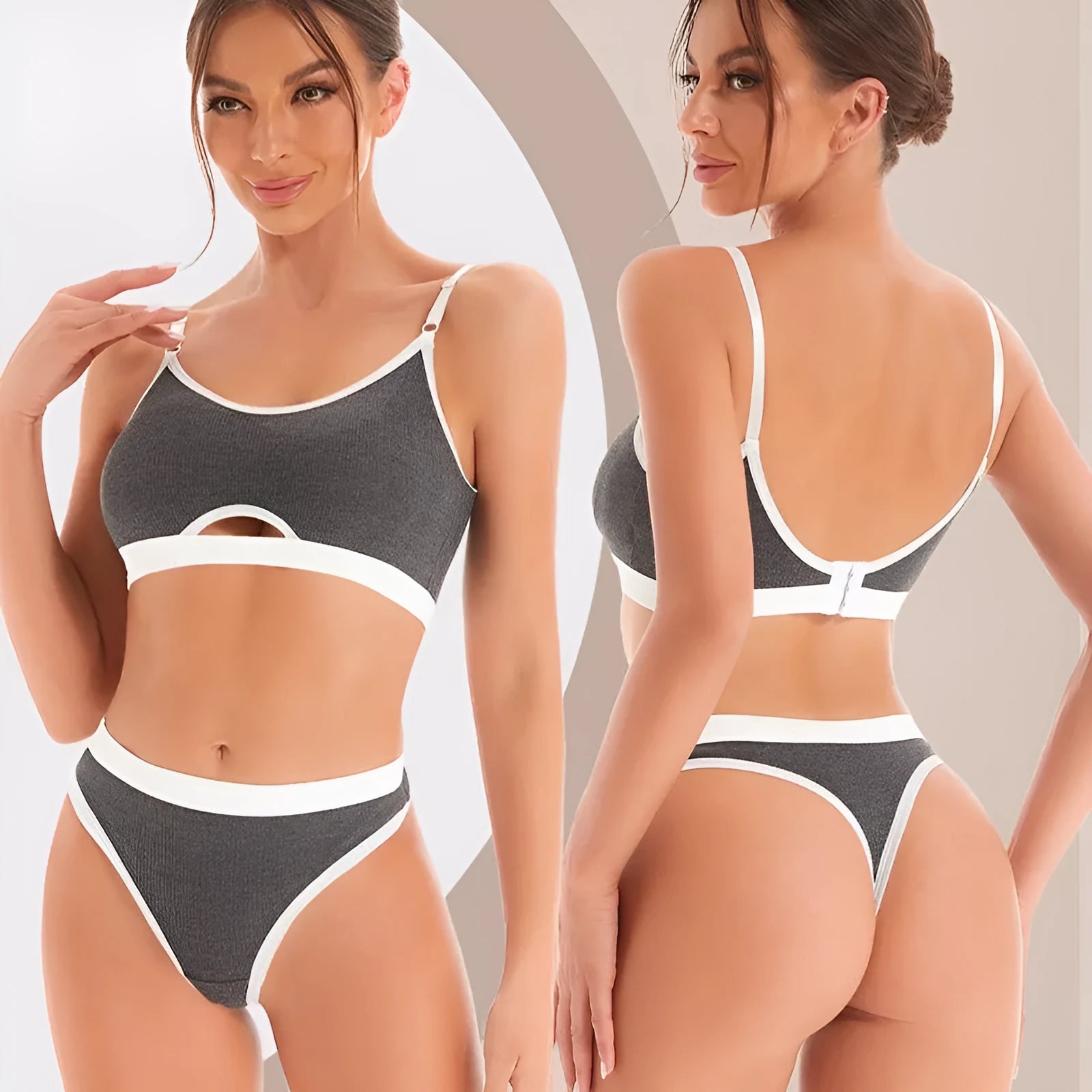 Sports tube top underwear set with contrast colour back and removable moulded cups