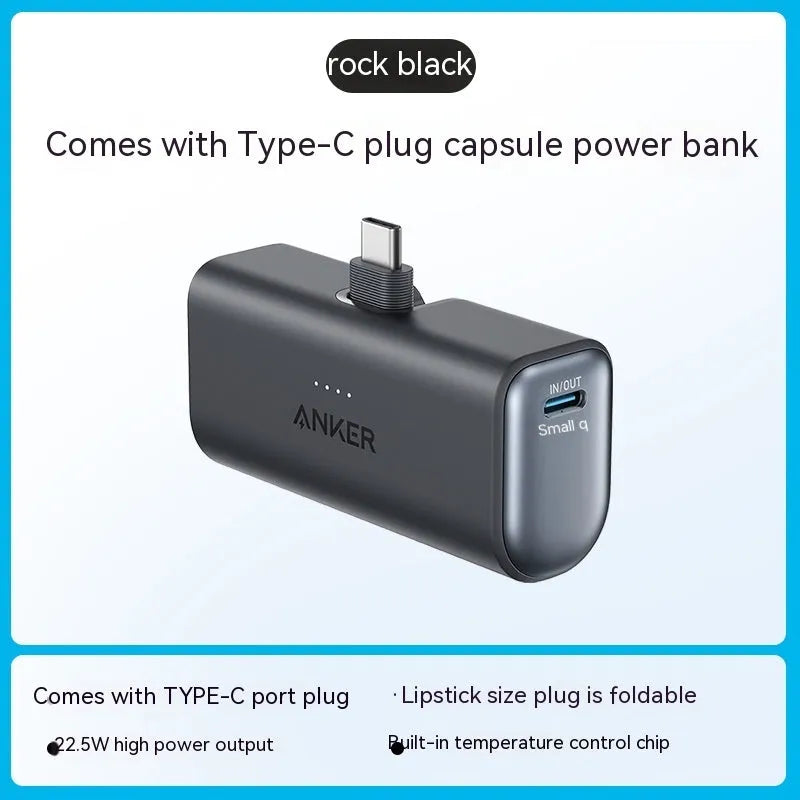 Compact capsule-shaped power bank in choice of colours with Type-C port and foldable USB-C head