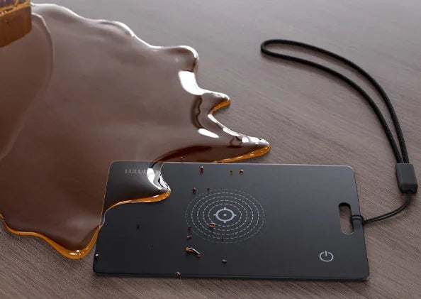 Black anti-loss waterproof card holder with hanging rope, IP68 rated, 2mm thick