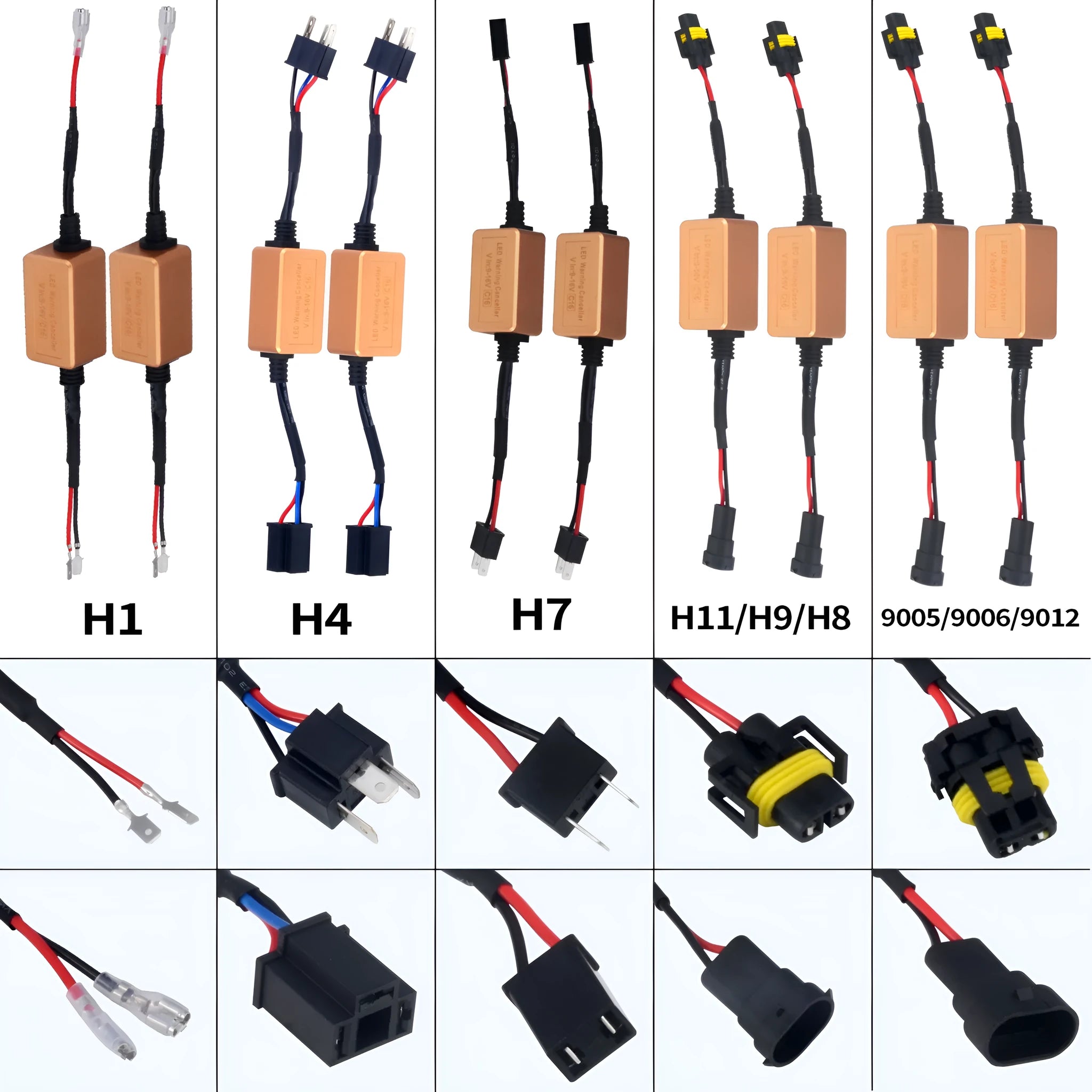 H4 H7 H11 LED car headlight Canbus decoder in black with plug connectors