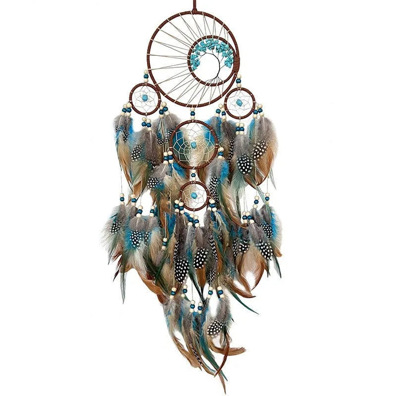 High-grade turquoise lucky tree dreamcatcher hanging wind chime Earth blue five circles crystal finish 15cm by 80cm