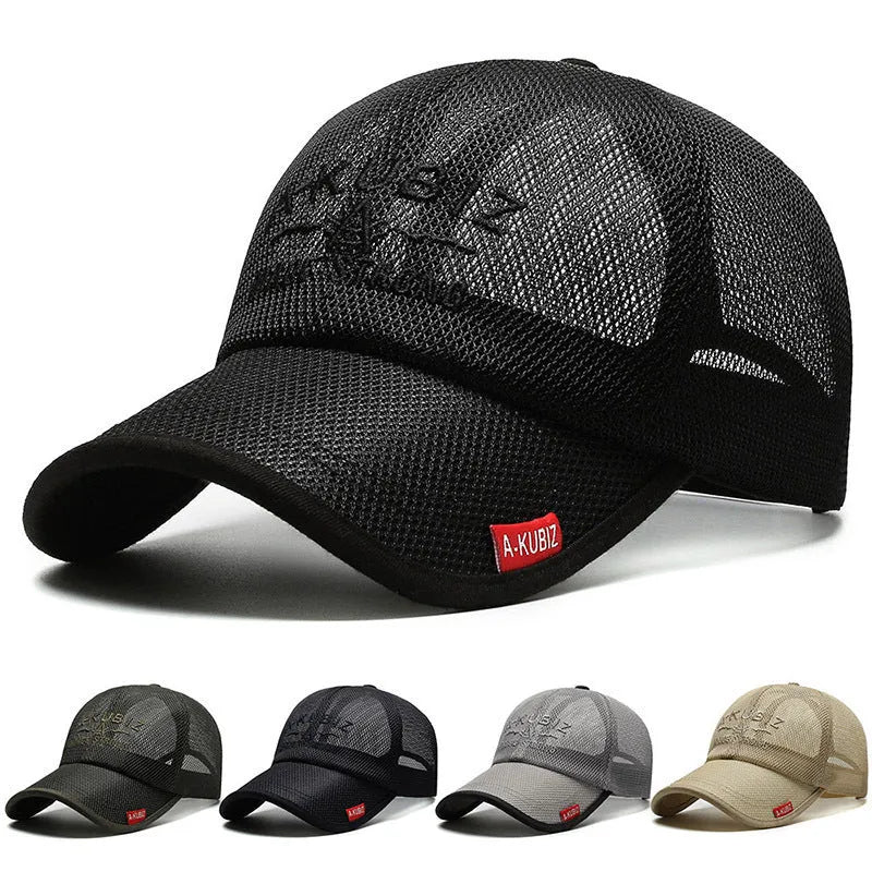 Men's adjustable mesh baseball cap in army green colour with dome crown design