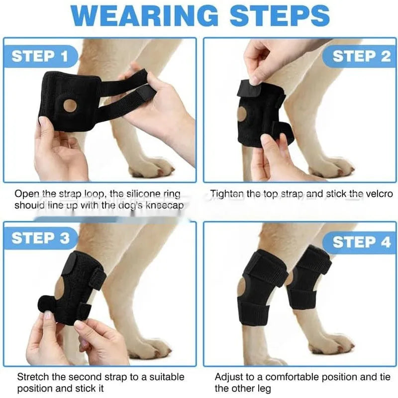 Black polyester pet leg guard for dog or cat joint injury support in sizes L, M, XL.