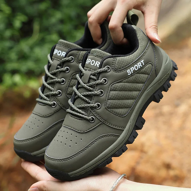 Women's outdoor leisure non-slip sneakers with rubber sole, artificial leather upper, available in army green, black, dark grey, sizes 36-42