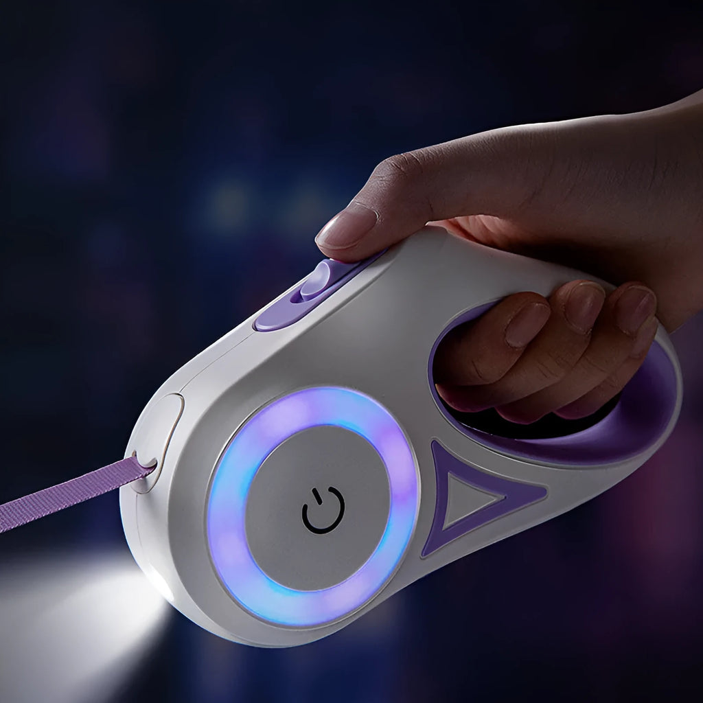 Retractable dog leash with one-handed brake in Dream Purple 3m – ABS body with large grip handle and collar