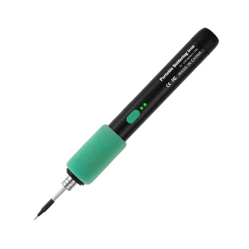 15W portable spot welding pen tool with black rubber handle and USB charging cable