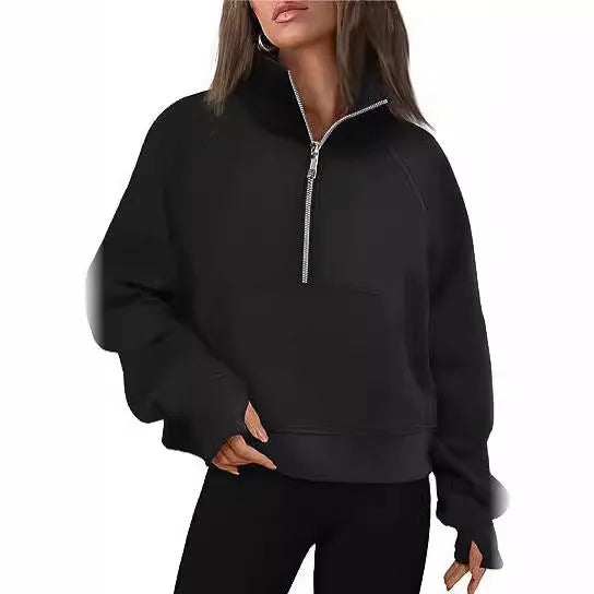 Women's loose fit fleece-lined sweater with raglan sleeves in solid colour