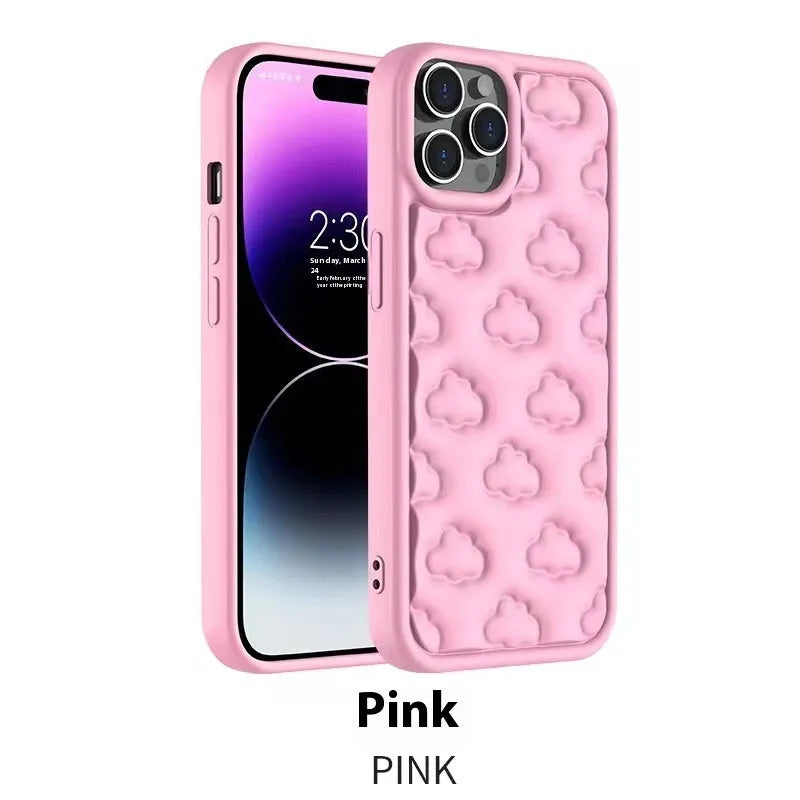 Hand oil three-dimensional embossed TPU phone case with cloud and flower design for iPhone 11 to 15 series
