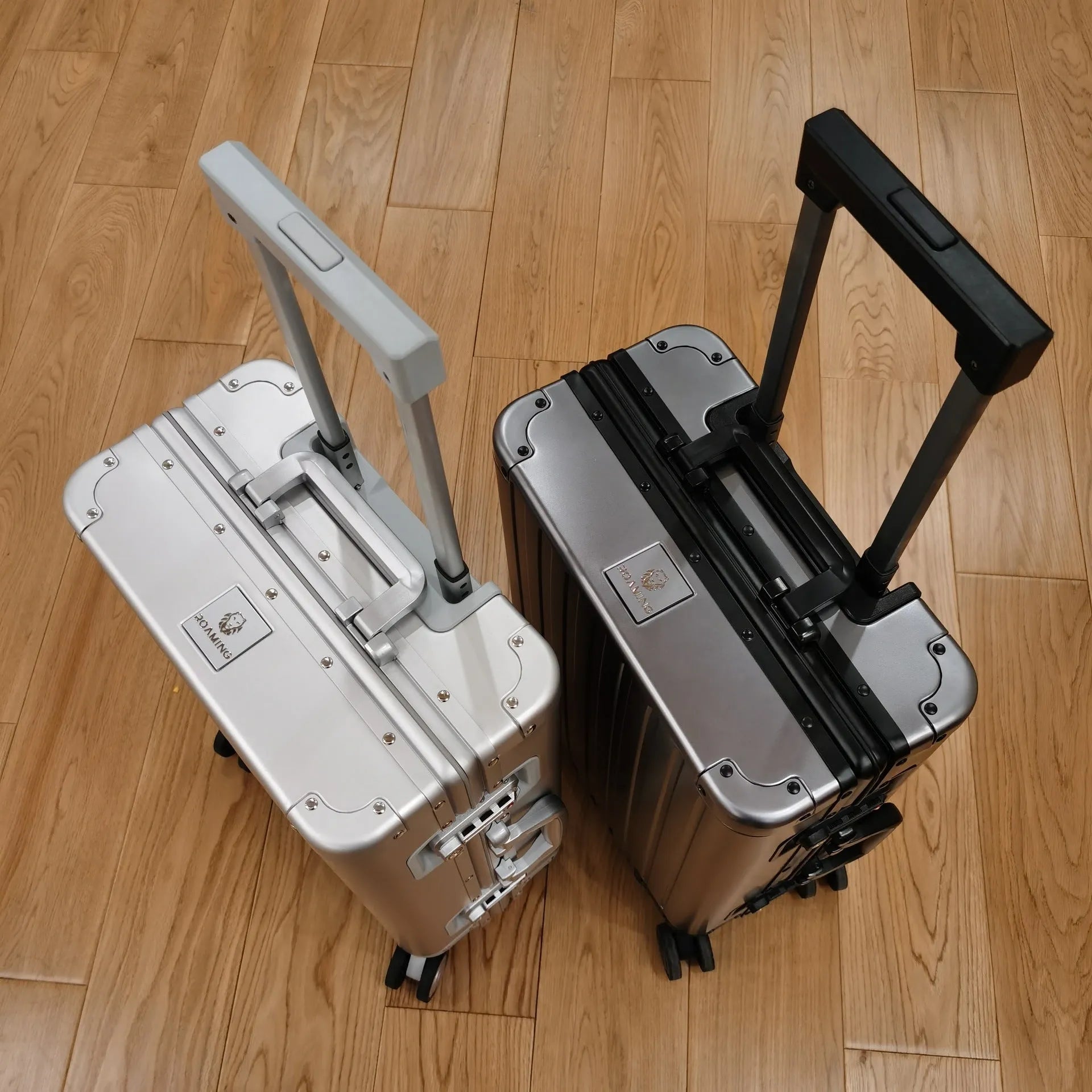 Aluminium-magnesium alloy luggage suitcase with striped pattern and silent spinner wheels