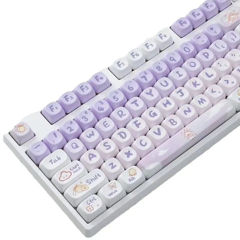 PBT gradient purple rabbit themed mechanical keyboard key caps on a keyboard