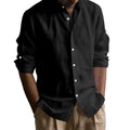 Men's cotton blend long sleeve stand collar shirt in solid colour, slim fit, shown in Khaki