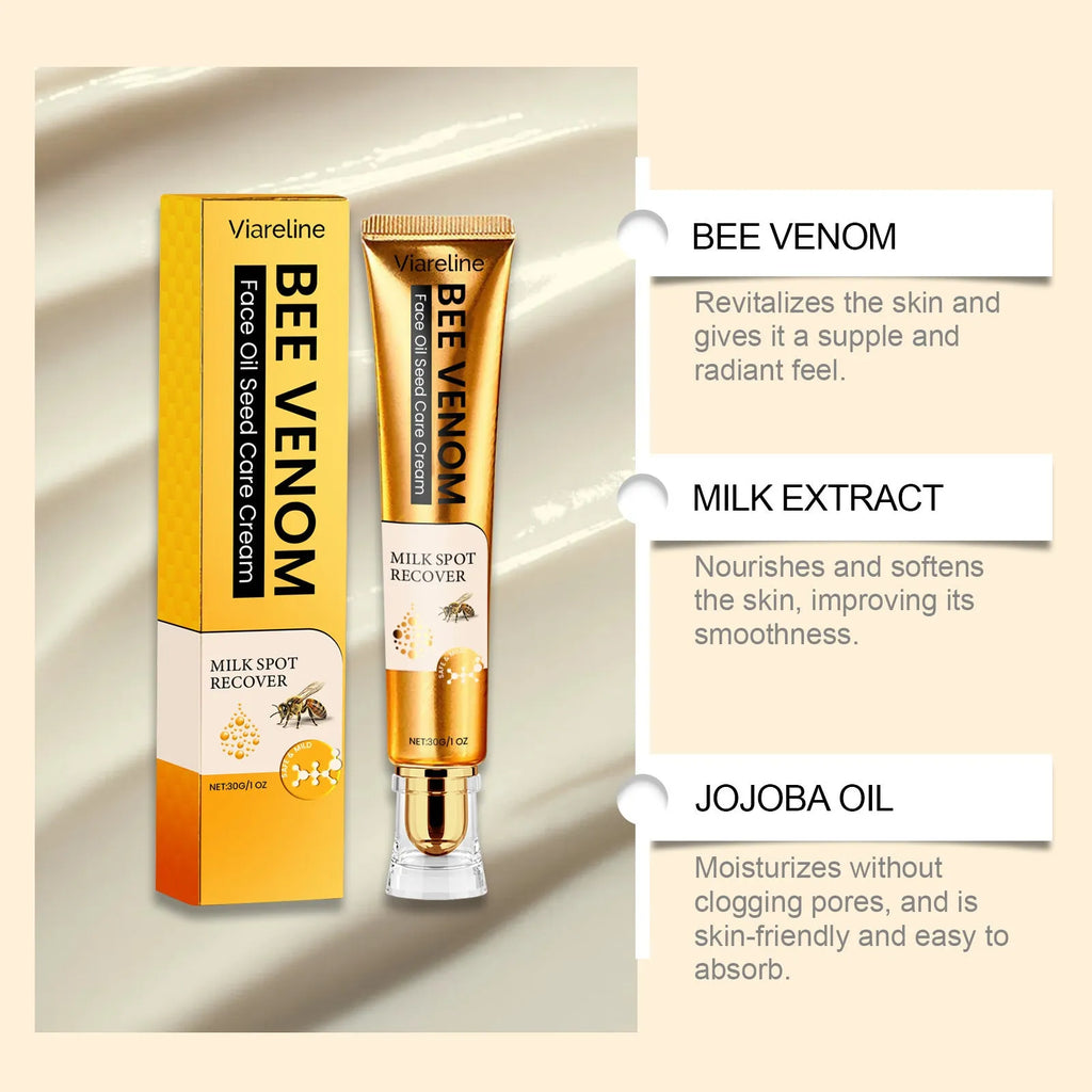 30g jar of hydrating facial and neck cream with bee venom and milk extract.