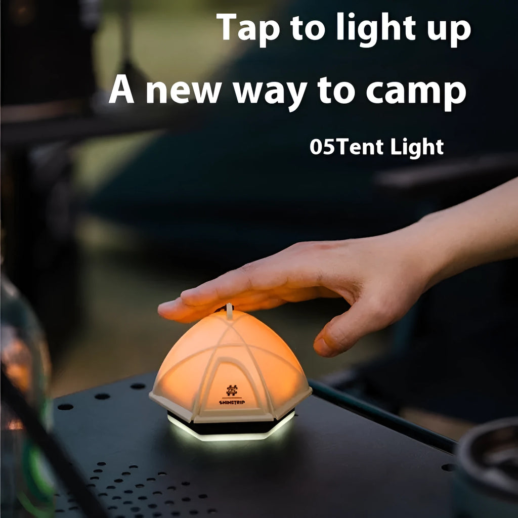Camping tent light with analog brightness dial in dark green, Warhawk Sand or slightly smoky grey colour options