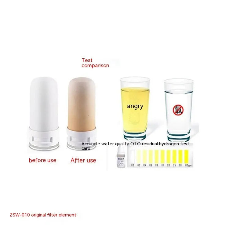 White cylindrical diatom ceramic water filter element measuring 43mm by 100mm.