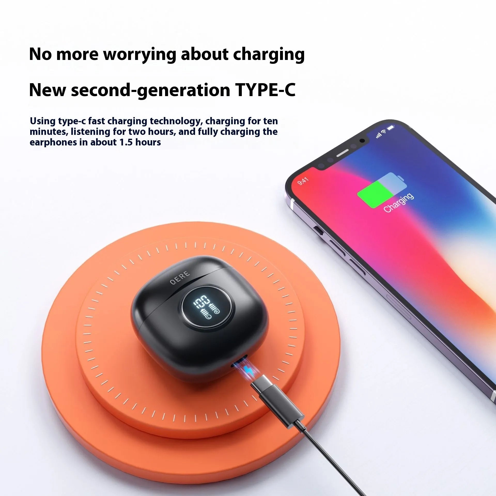 E40 TWS wireless Bluetooth headset with digital display charging case, e-sports in-ear design, black or white