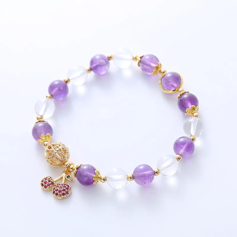 Purple and amethyst crystal bracelet with a manually micro-inlaid cherry flower design.