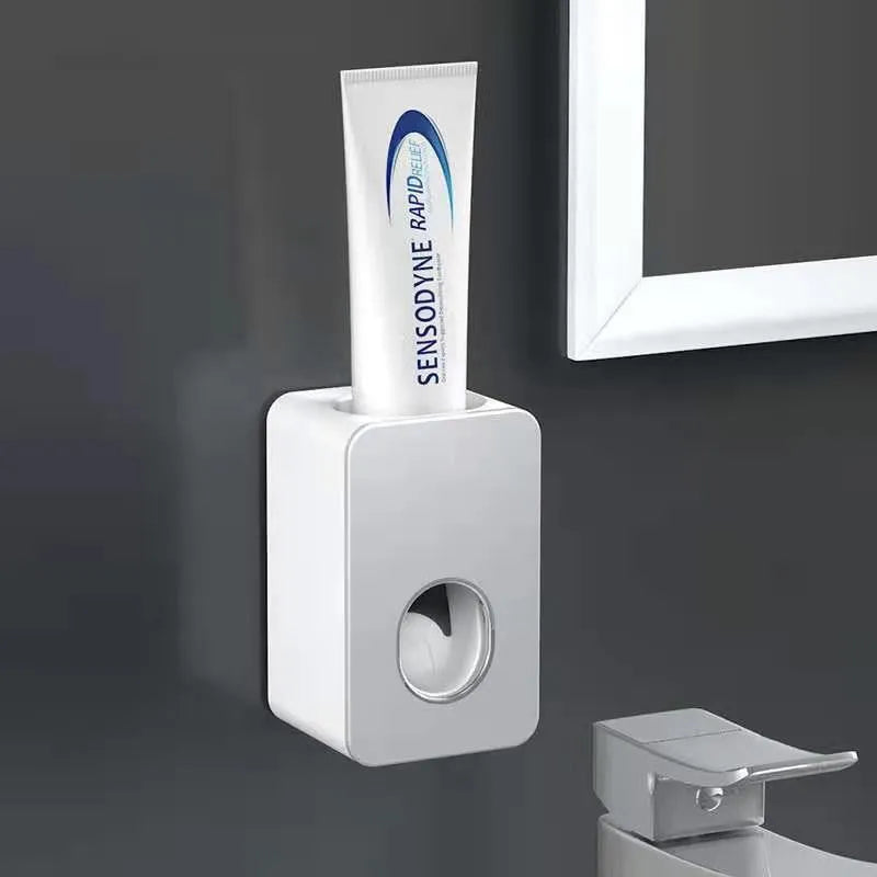 Automatic toothpaste dispenser wall-mounted punch-free in black, hands-free toothpaste squeezer for bathroom use