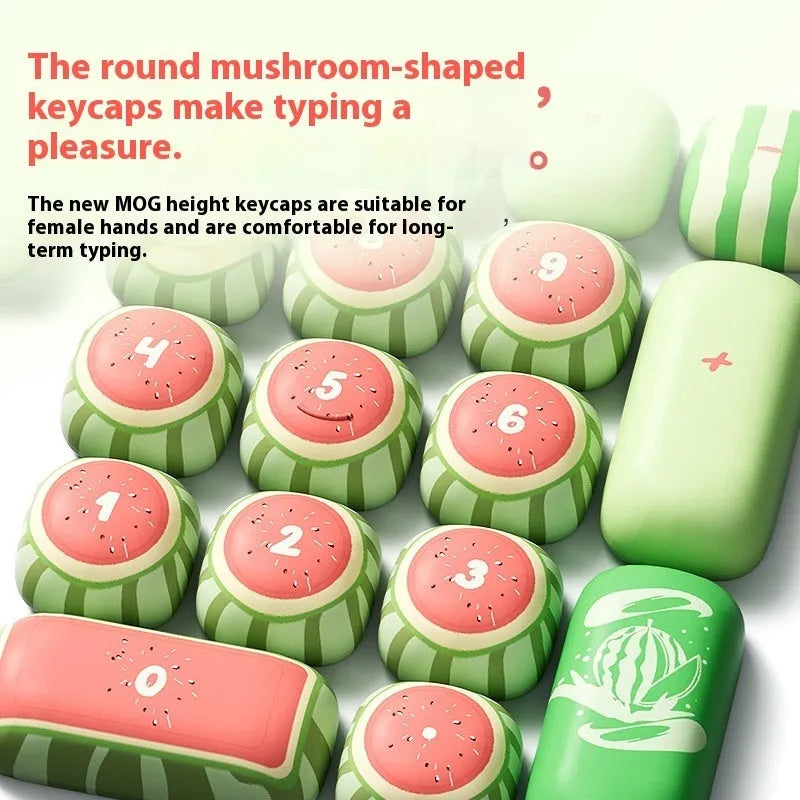 Set of 138 PBT mechanical keyboard key caps with watermelon theme design and mushroom MOG height profile
