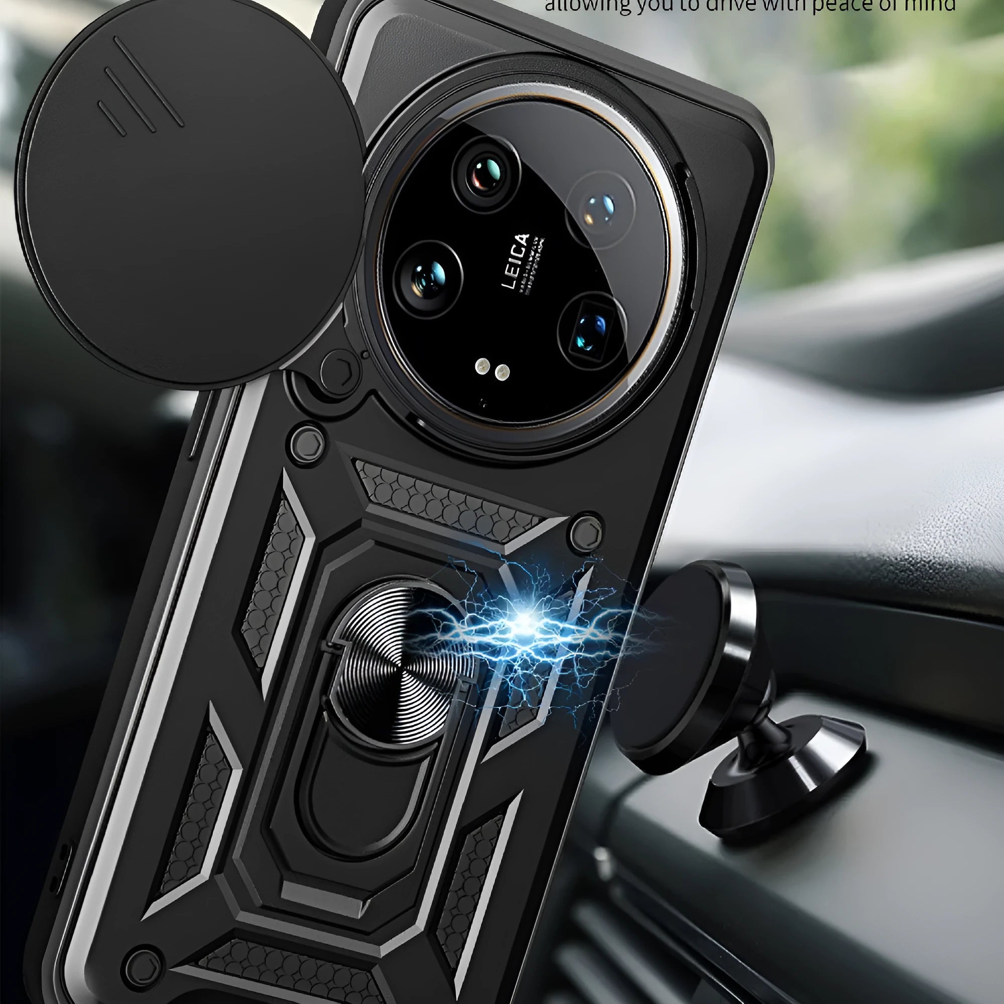 Sliding window phone case for Xiaomi 14Ultra in black with bracket and camera cutout