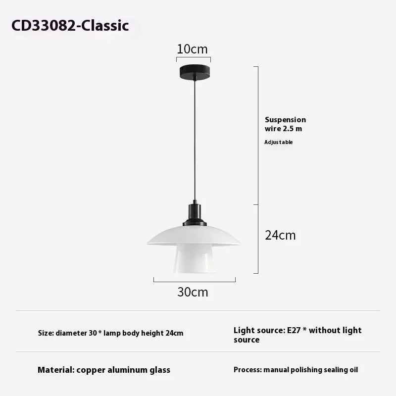 Minimalist black bedside pendant lamp with glass shade and three-colour light fitting