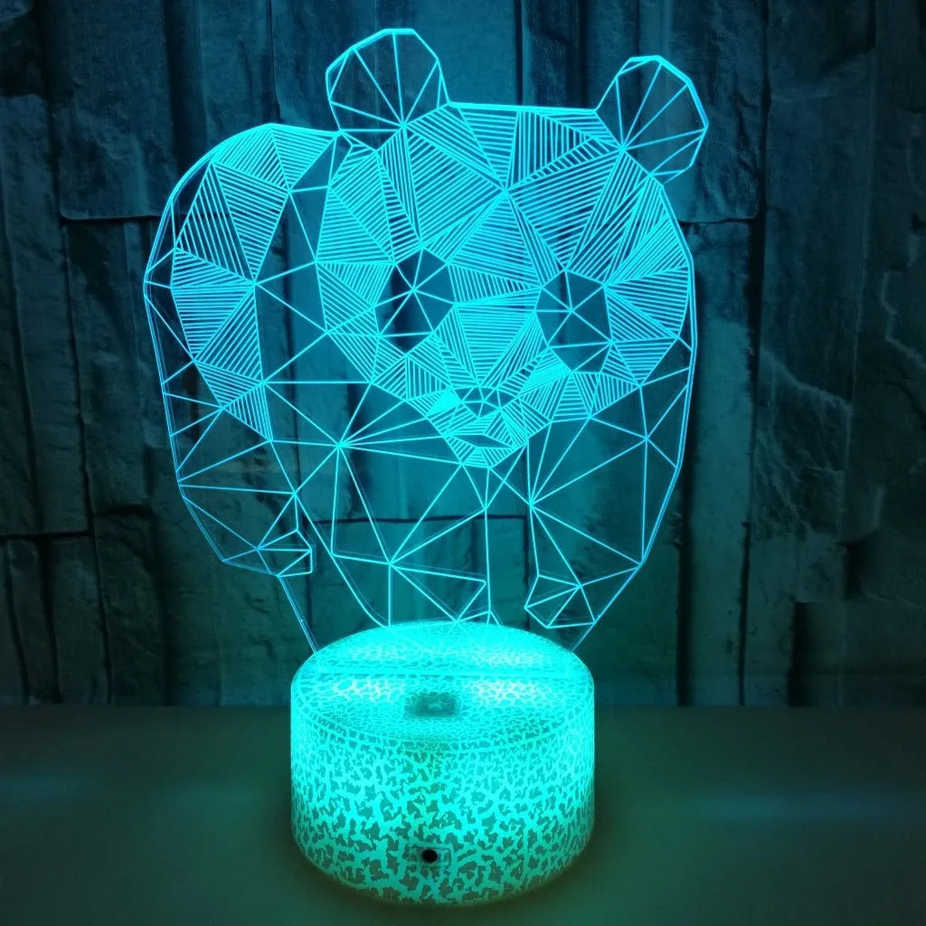 Panda colorful LED touch 3D night light with seven colour modes and remote control on a table