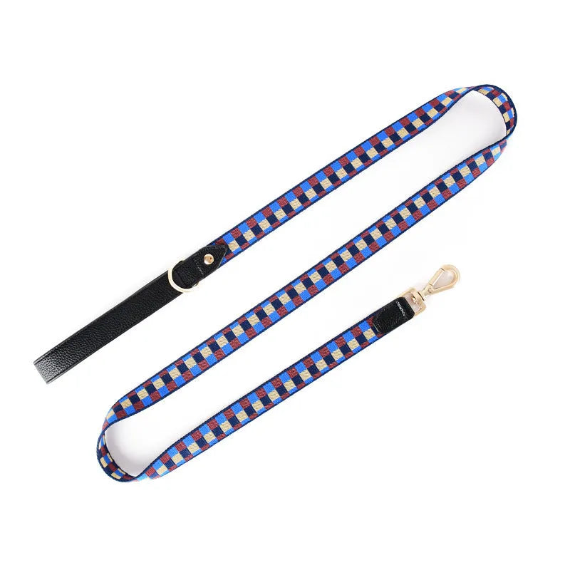 I-shaped pet chest harness traction rope set with collar and 150cm rope in leather rib fibre