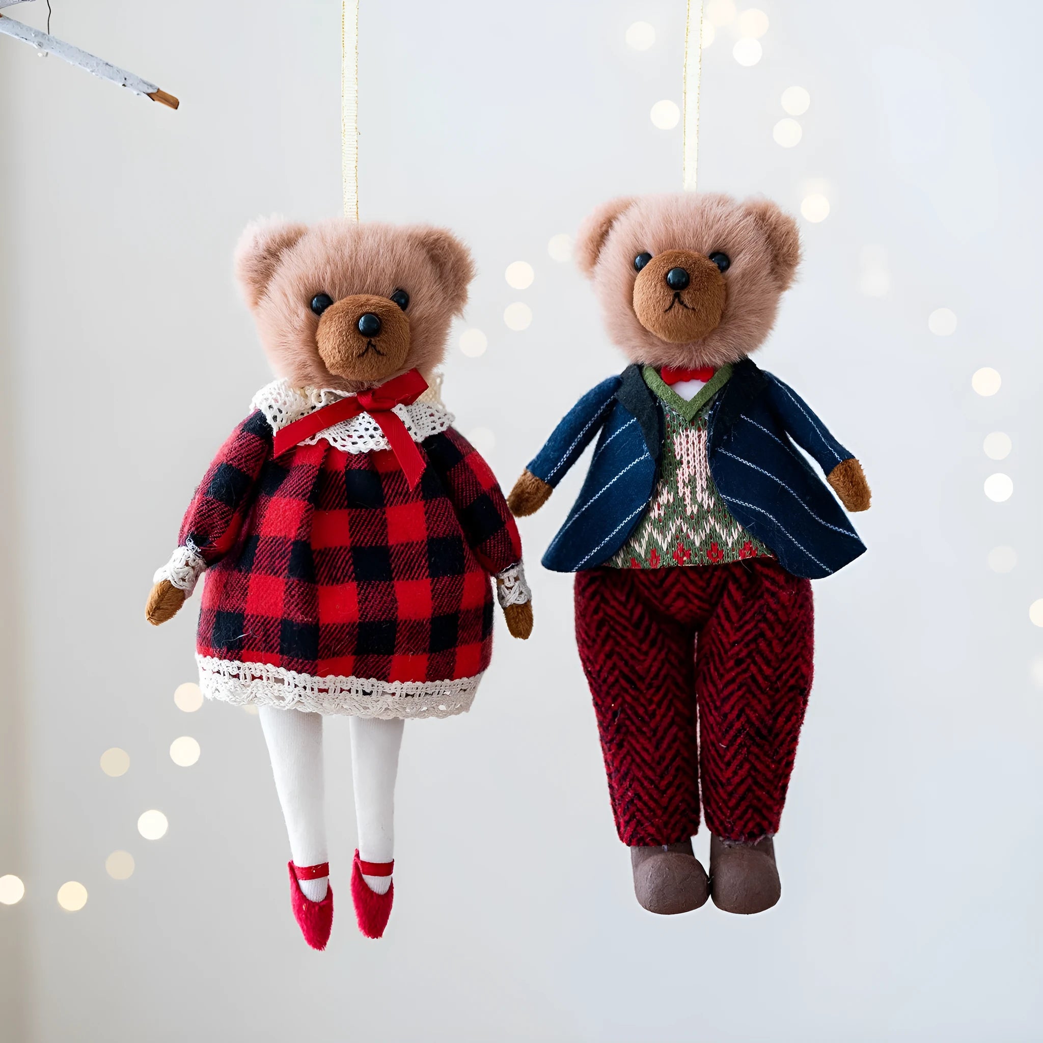 Soft cloth plush bear doll wearing a suit with plaid design, available in princess bear and gentleman bear colours.