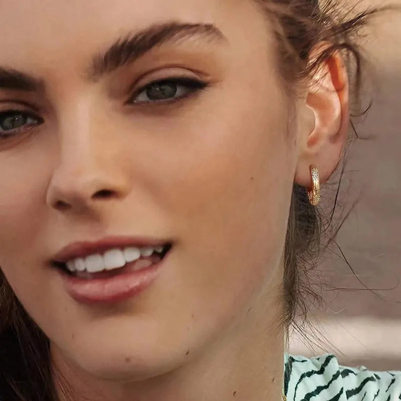 Women's geometric inlaid diamond pattern earrings in gold colour with electroplated copper construction