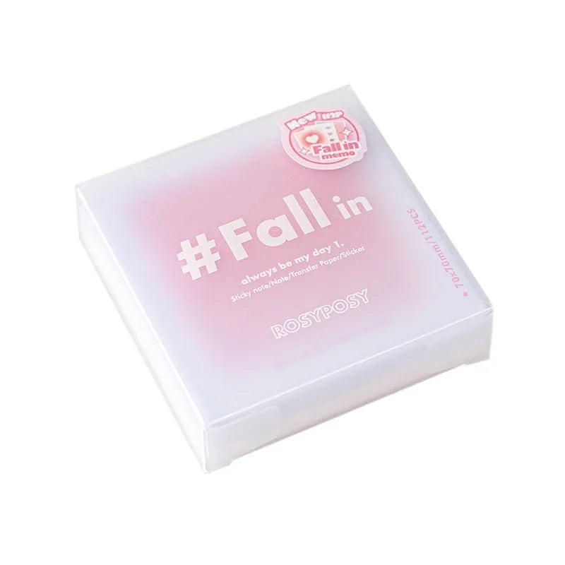 70mm square brick-shaped notepad with gradient coloured papers including sticky notes and parchment sheets