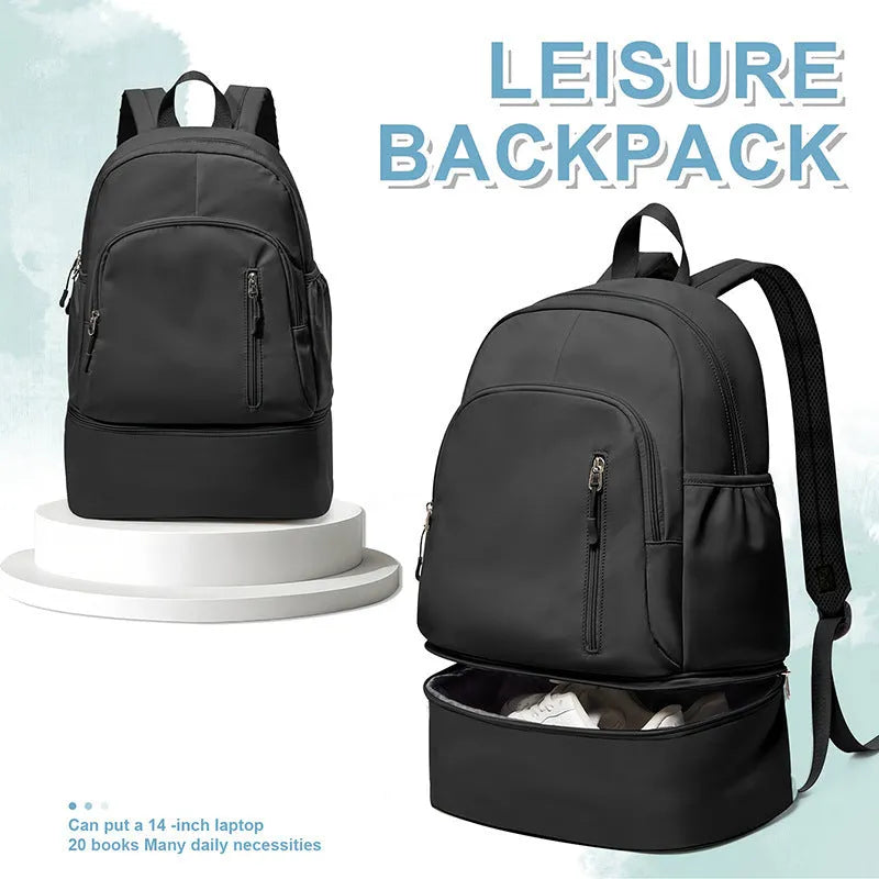 Women's casual travel backpack in solid colour with contrast stitching and adjustable curved shoulder straps