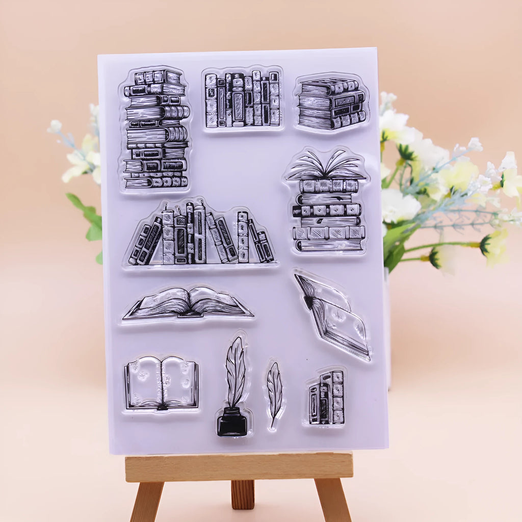 White seal coloured transparent silicone stamp with a pattern design, shown at 11 by 16 centimetres.