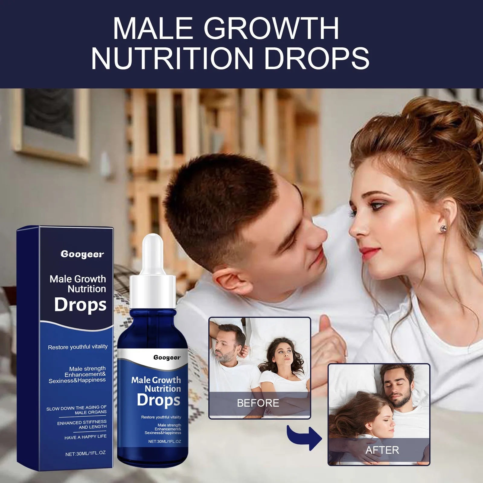 Male Body Nutrition Drops 30ml bottle with dropper in body care kit packaging